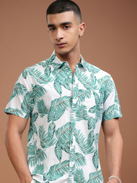 HIGHLANDER Men Green Slim Fit Tropical Printed Casual Shirt