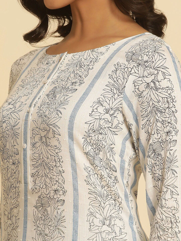 W Floral Printed Round Neck Straight Kurta With Trouser