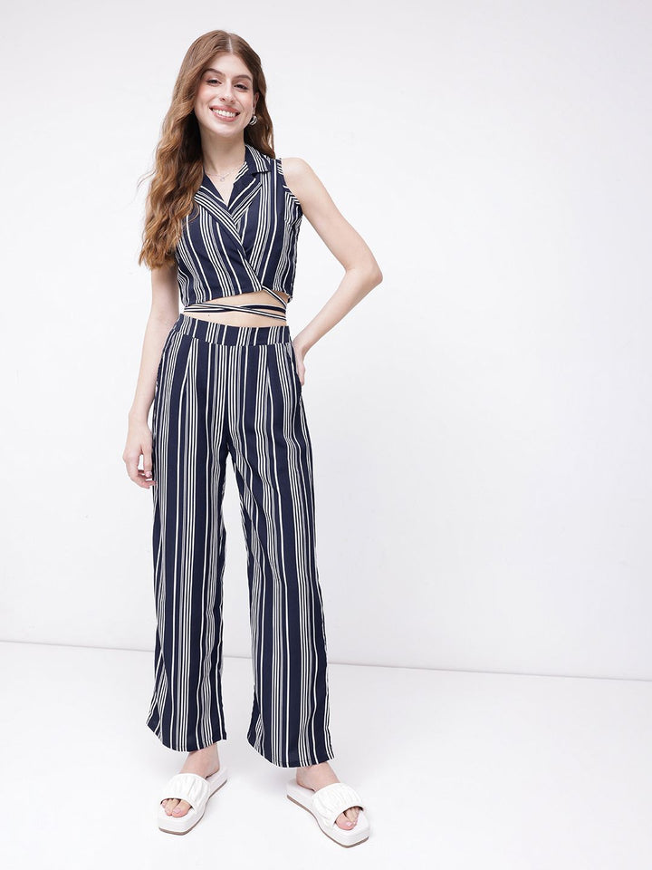DressBerry Stroll On Over Striped Straight Fit Trousers