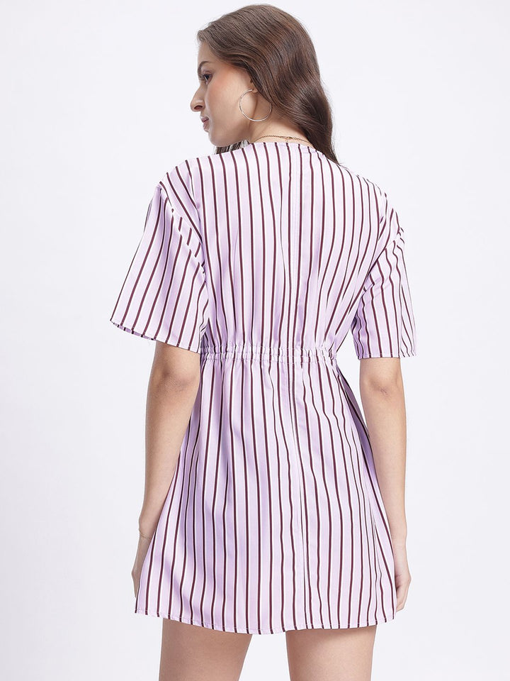 DressBerry Zipped Ease Striped Drop-Shoulder A-Line Dress