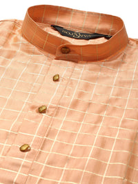 SOJANYA Kurta Berpetak Lelaki Berwarna Peach & Berton Emas