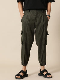 Mr Bowerbird Men Solid Tweed Pleated Cargos Trousers