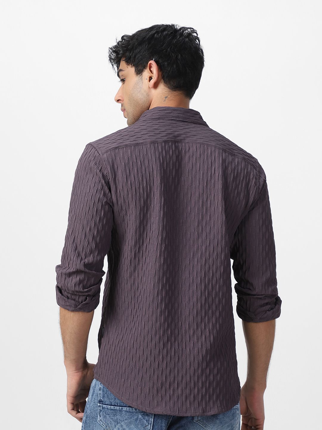 Urbano Fashion Men Textured Cotton Casual Shirt