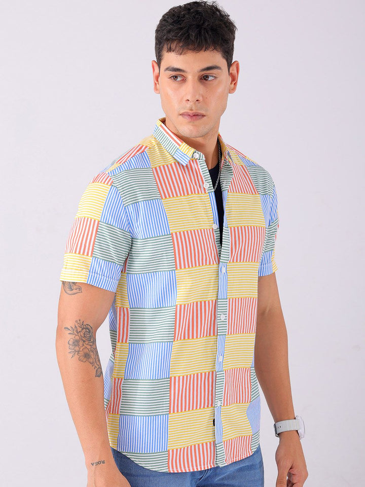 The Indian Garage Co Pure Cotton Slim Fit Multi Striped Casual Shirt
