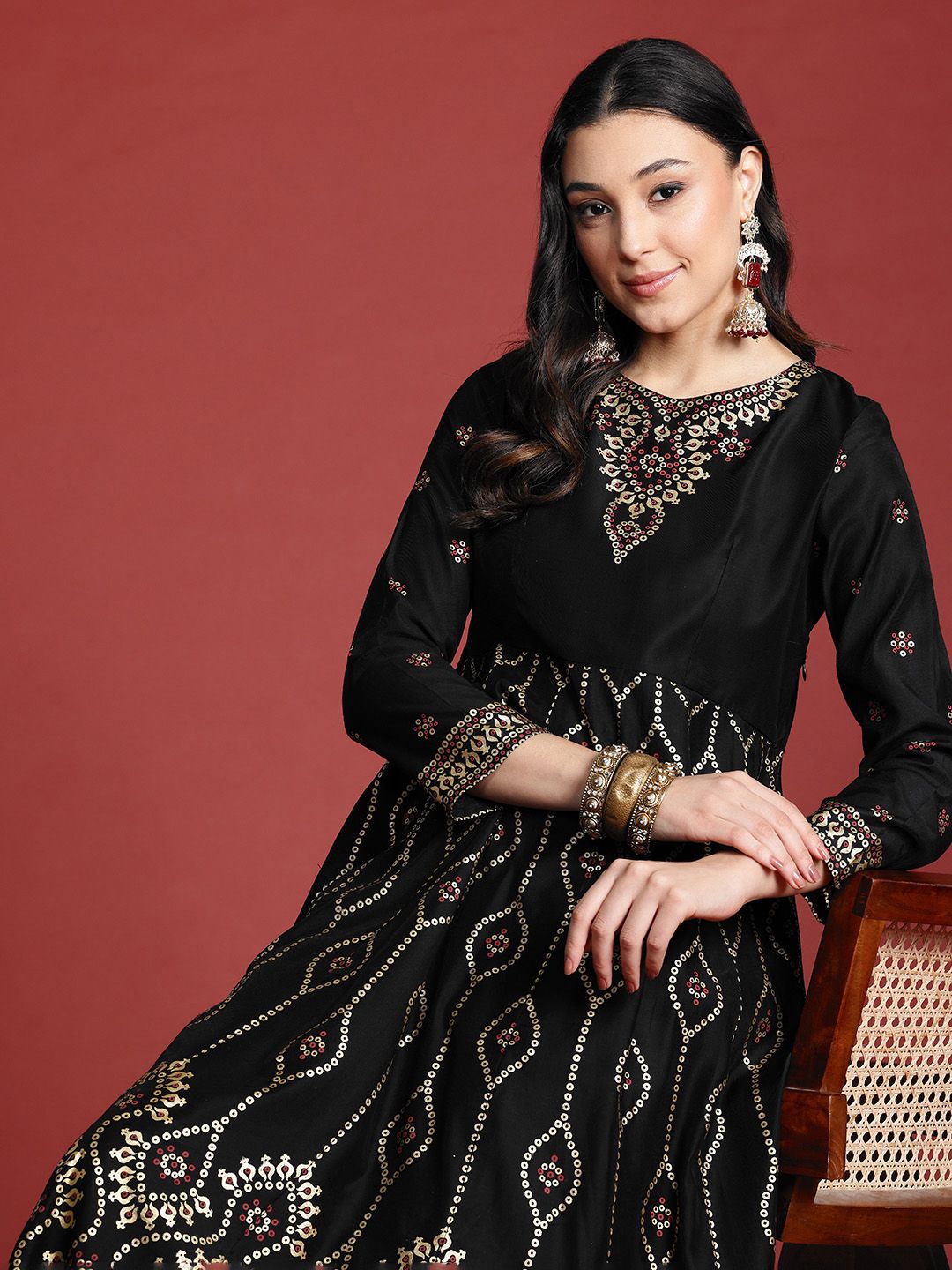 Anouk Tyohaar Foil Ethnic Print Anarkali Kurta