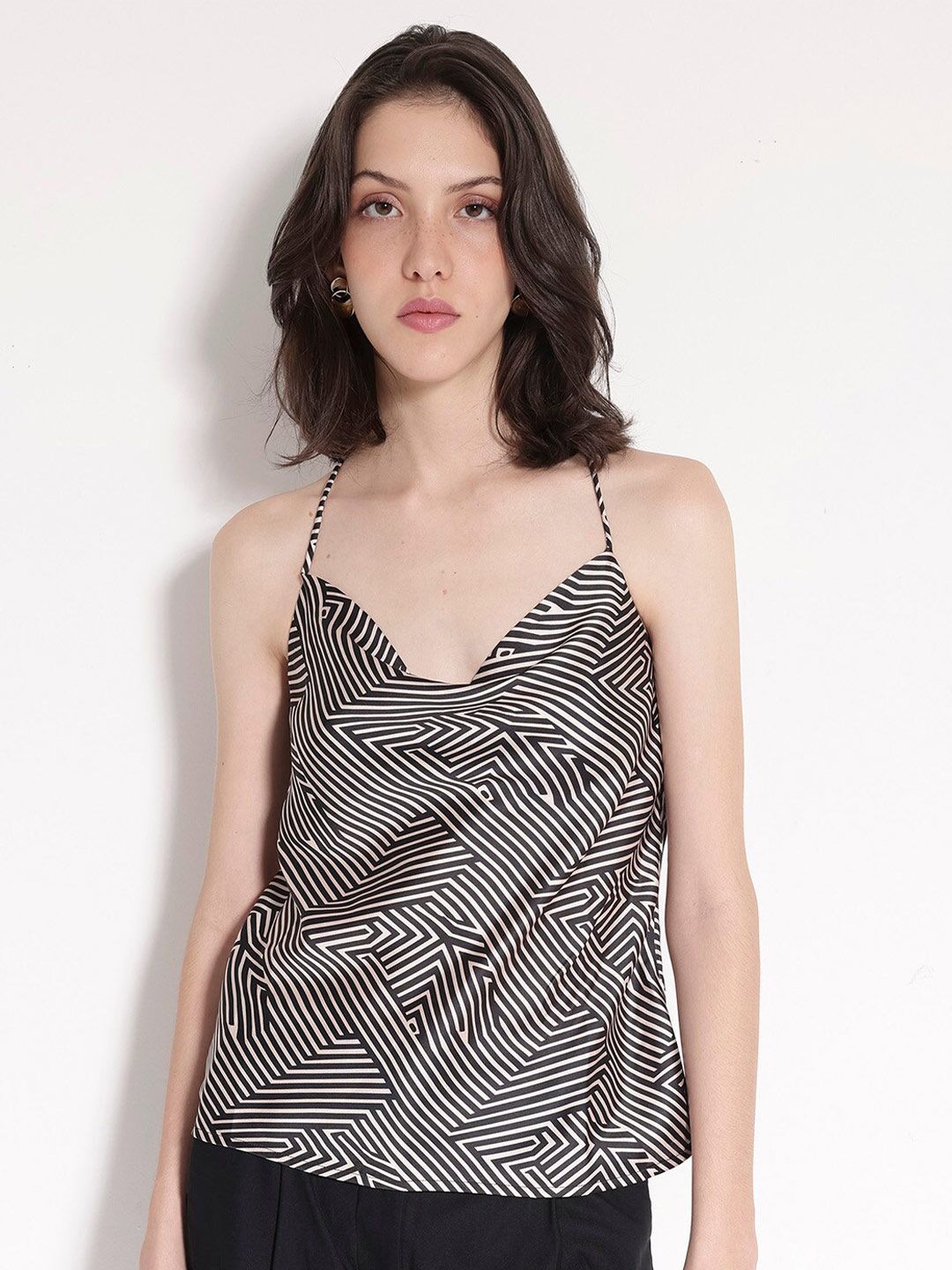 RAREISM Printed Shoulder Straps Cotton Styled Back Top