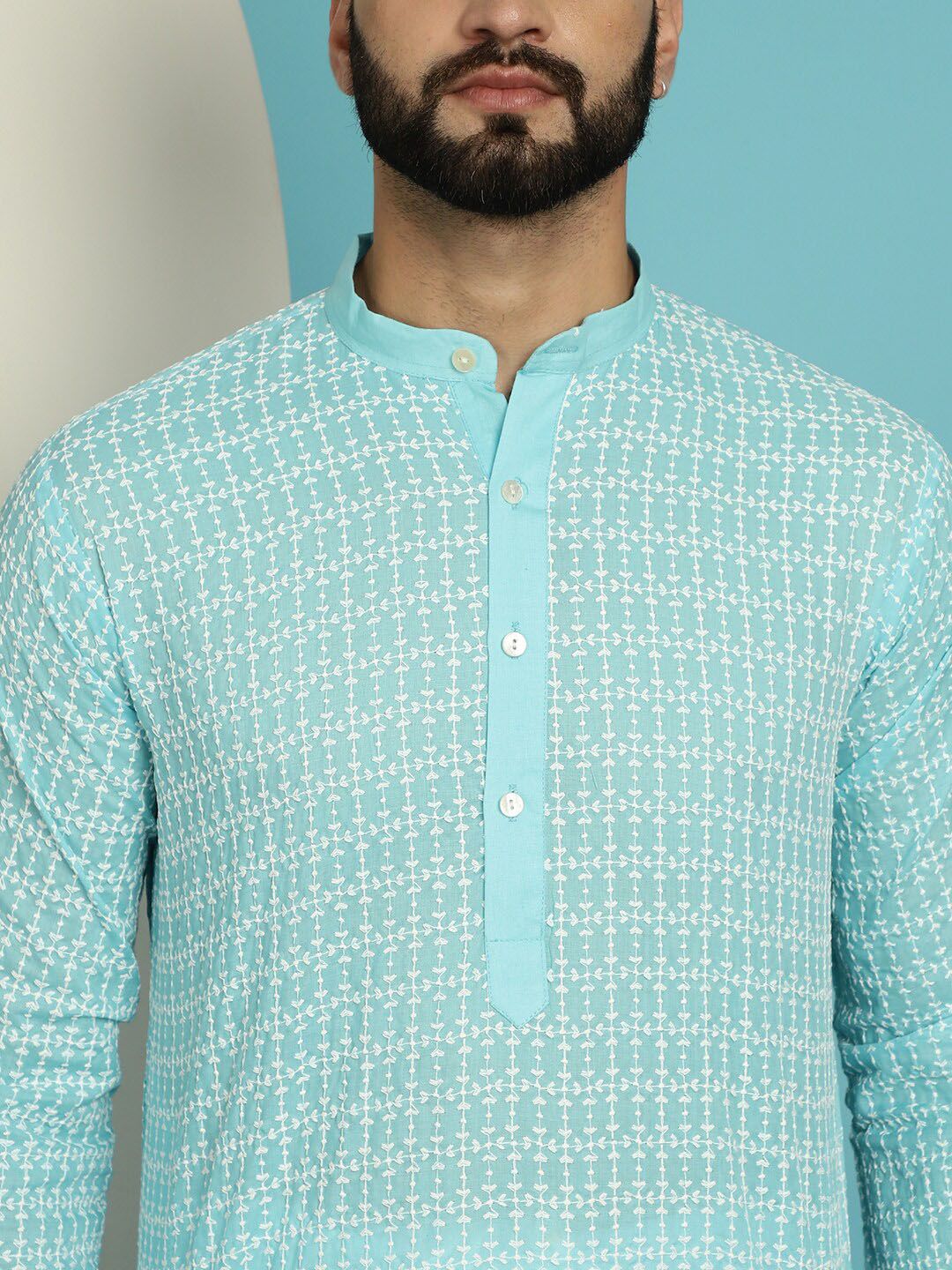 SOJANYA Motif Etnik Sulam Kurta Kapas Tulen dengan Churidar