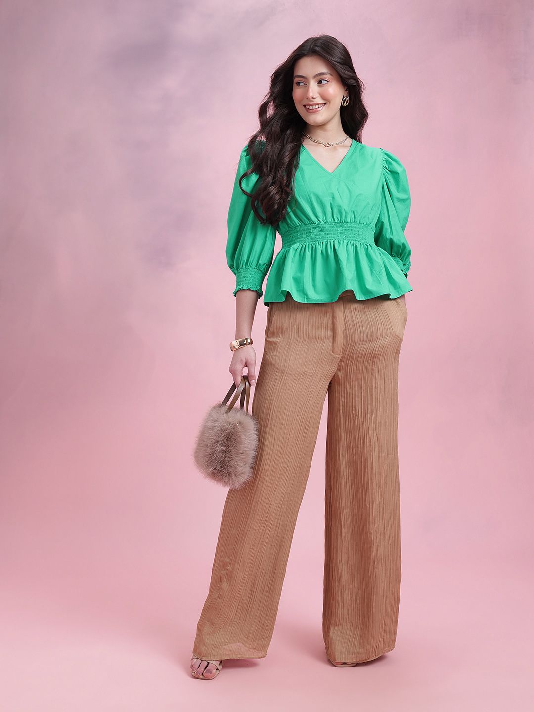 DressBerry Smocked Pure Cotton Peplum Top