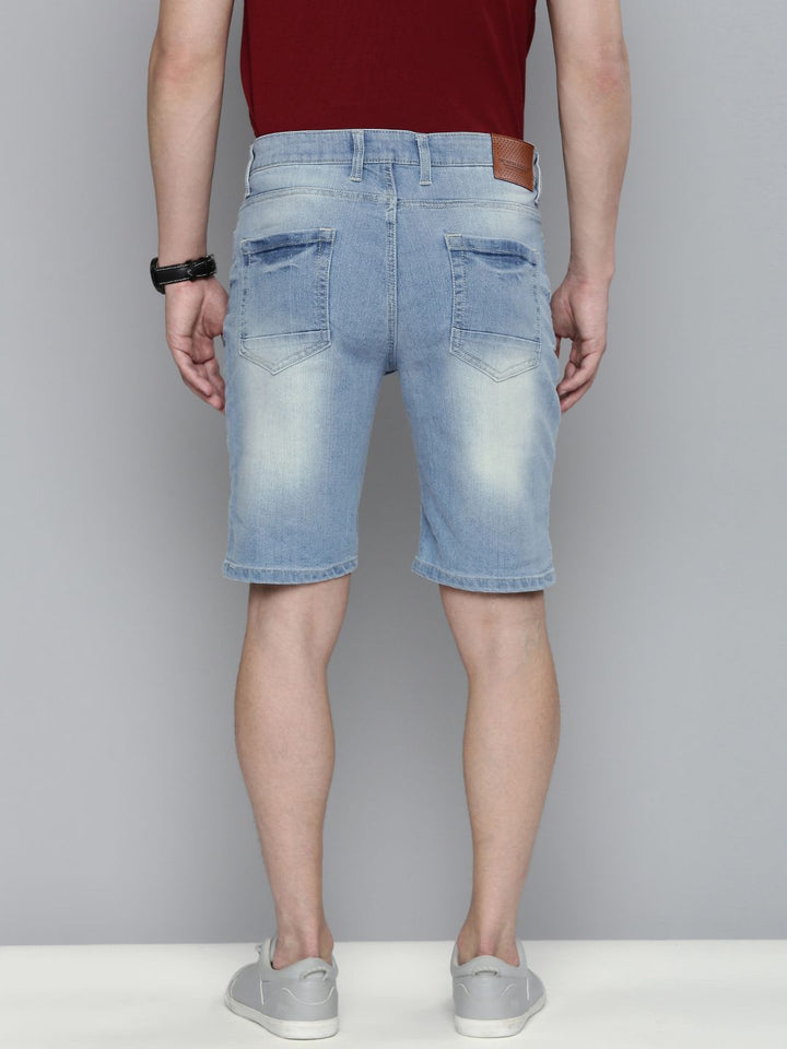 The Indian Garage Co Men Blue Washed Slim Fit Denim Shorts