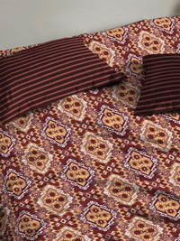 MYTRIDENT Modern Brown Urban Comfort Flat 144TC Queen Cotton Bedsheet with 2 Pillow Covers