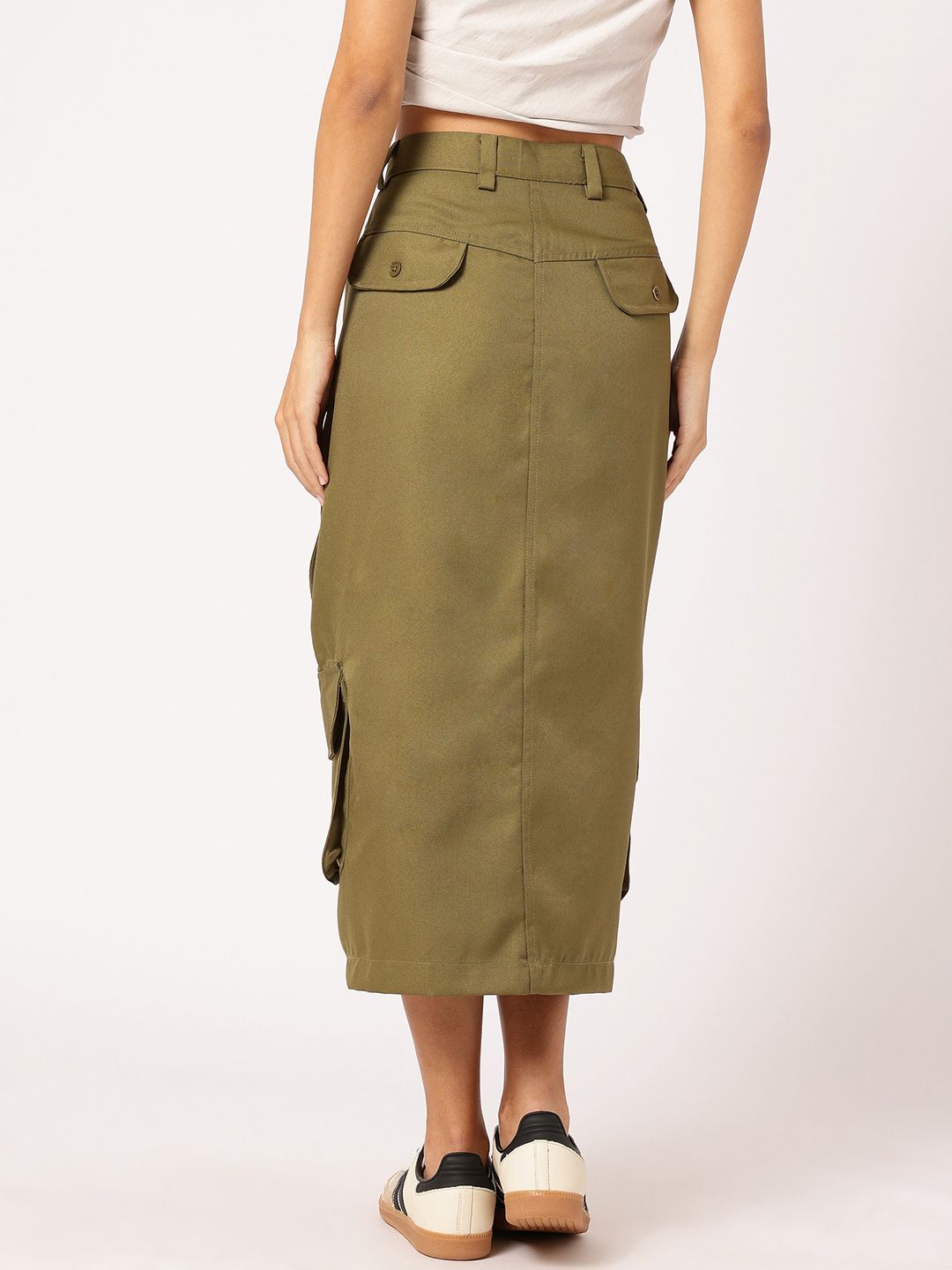 DressBerry Utility Chic Multi Pockets Cargo Styles Midi A-Line Skirt