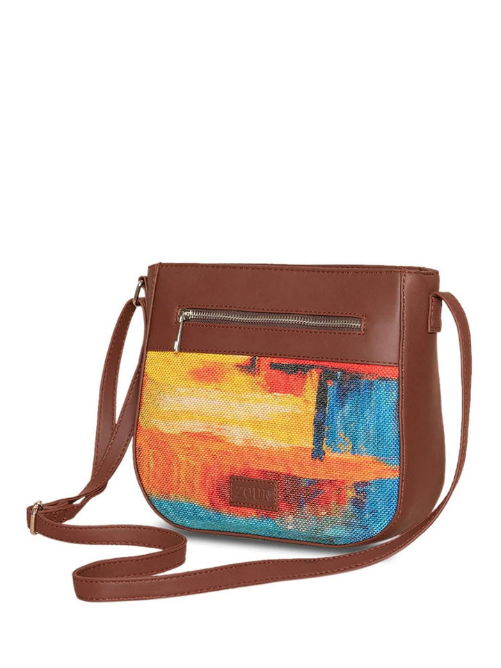 ZOUK Multicoloured Colourblocked Structured Sling Bag with Tasselled
