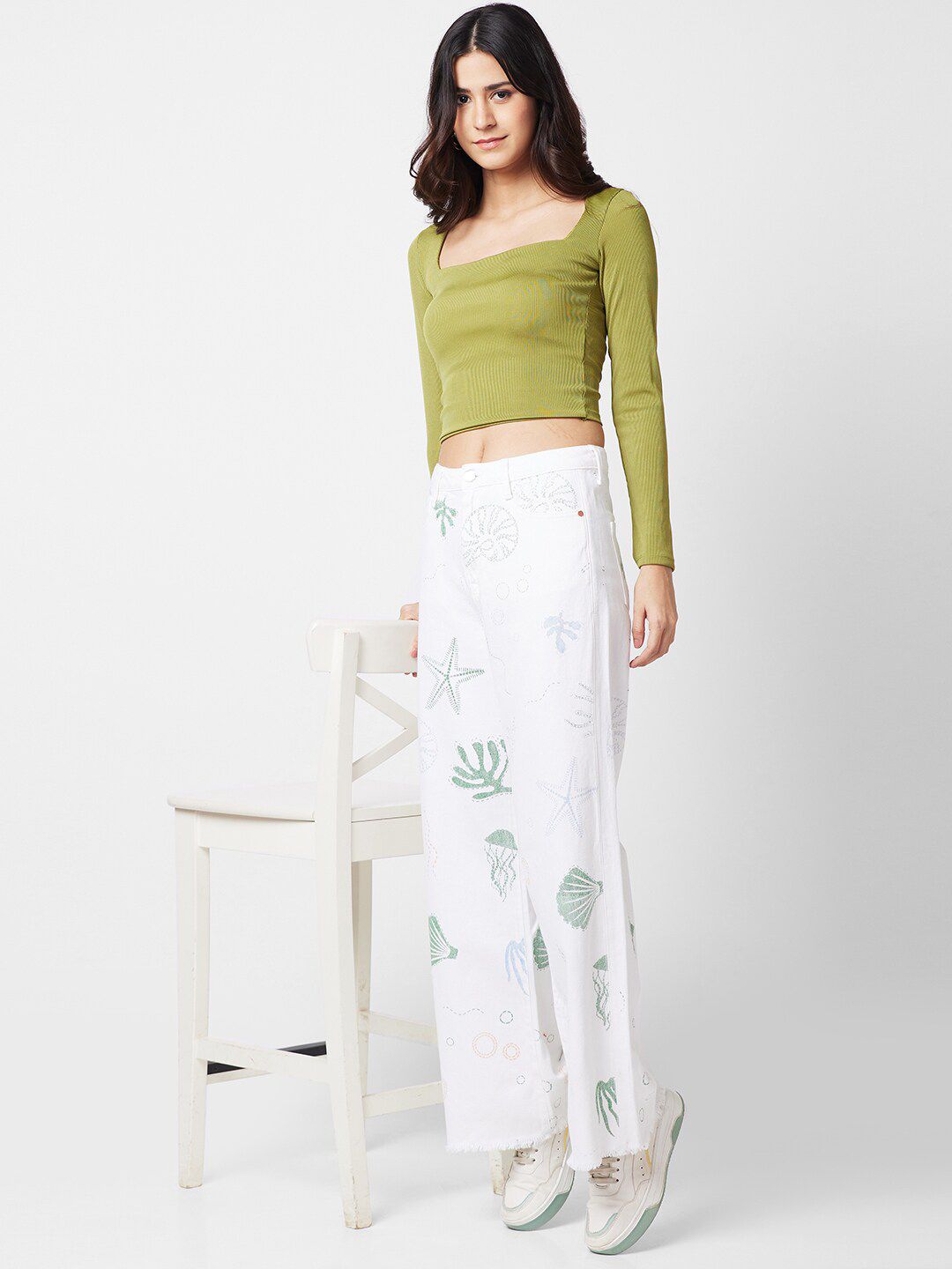 SPYKAR Women Wide Leg High-Rise Printed Stretchable Jeans