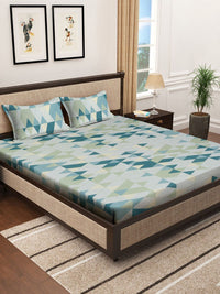 KLOTTHE Blue Geometric Pure Cotton 400 TC King Superfine Bedsheet dengan 2 Sarung Bantal-98 x 89 inci