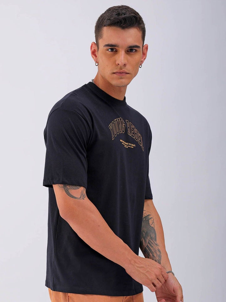 The Indian Garage Co Men Back Printed Boxy Oversized Round Neck T-shirt
