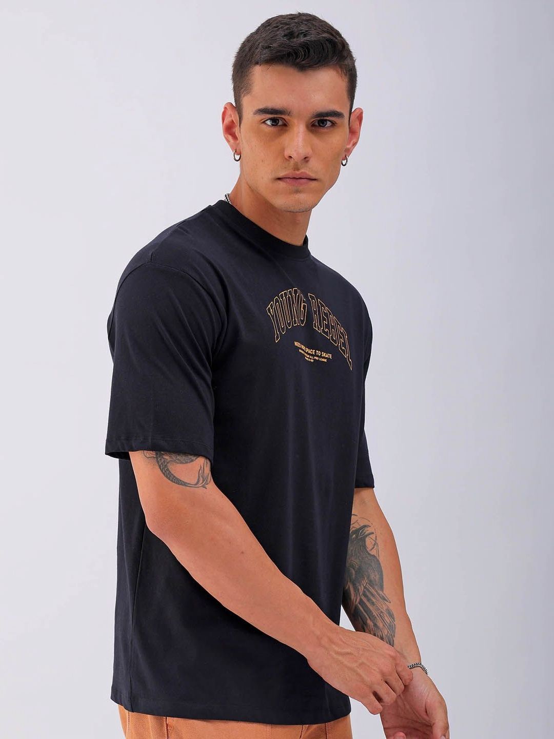 The Indian Garage Co Men Back Printed Boxy Oversized Round Neck T-shirt