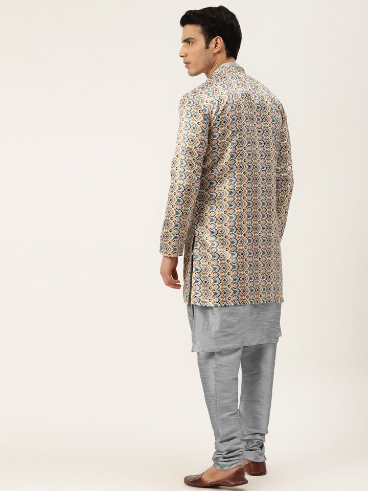 SOJANYA Kurta Kelabu & Putih Lelaki dengan Churidar
