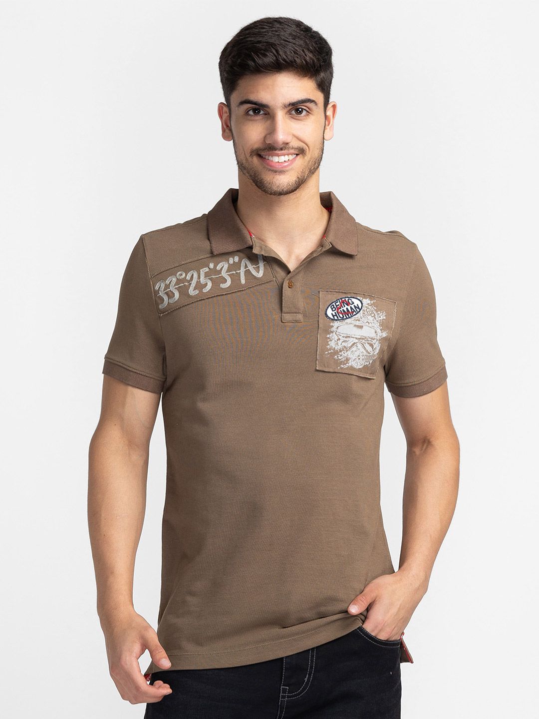 Being Human Typography Printed Applique Polo Collar T-shirt