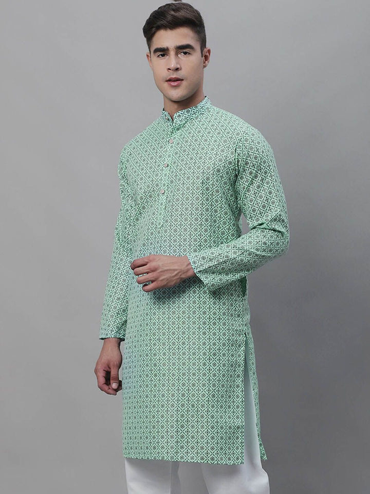 SOJANYA Men Geometric Printed Cotton Linen Kurta