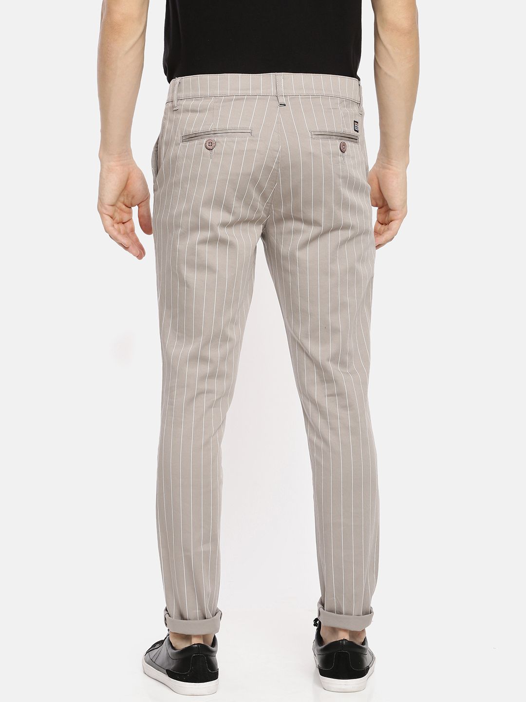 The Indian Garage Co Men Taupe Slim Fit Striped Regular Trousers