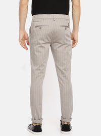 The Indian Garage Co Men Taupe Slim Fit Striped Regular Trousers