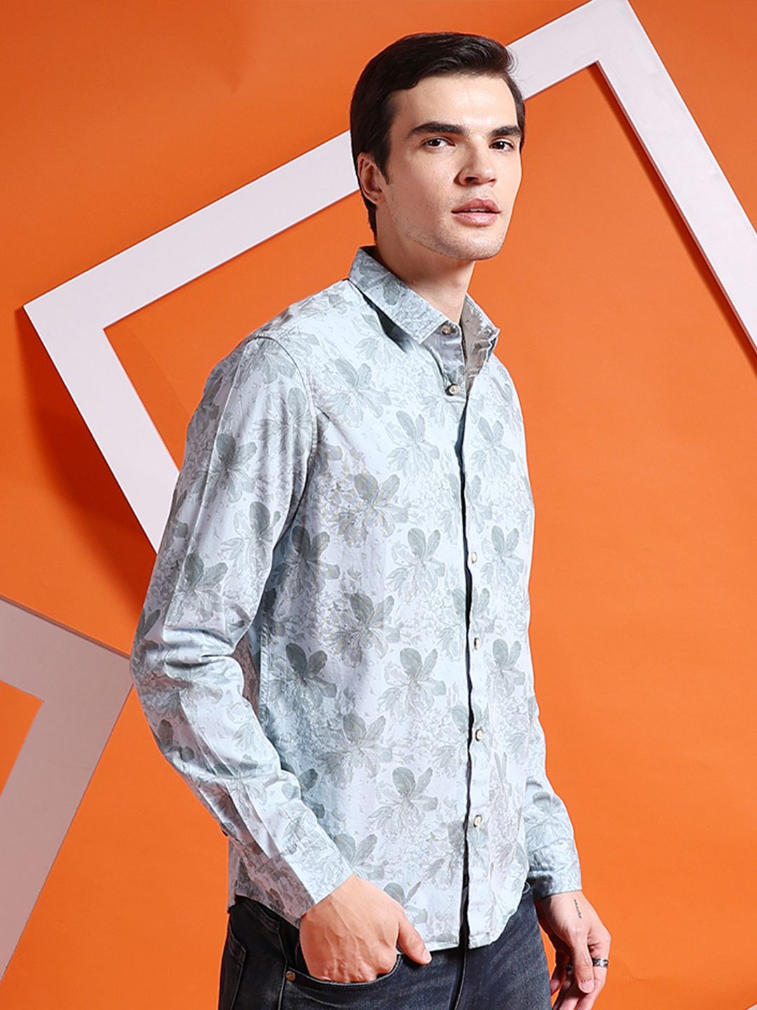 The Indian Garage Co Men Blue Slim Fit Printed Casual Shirt