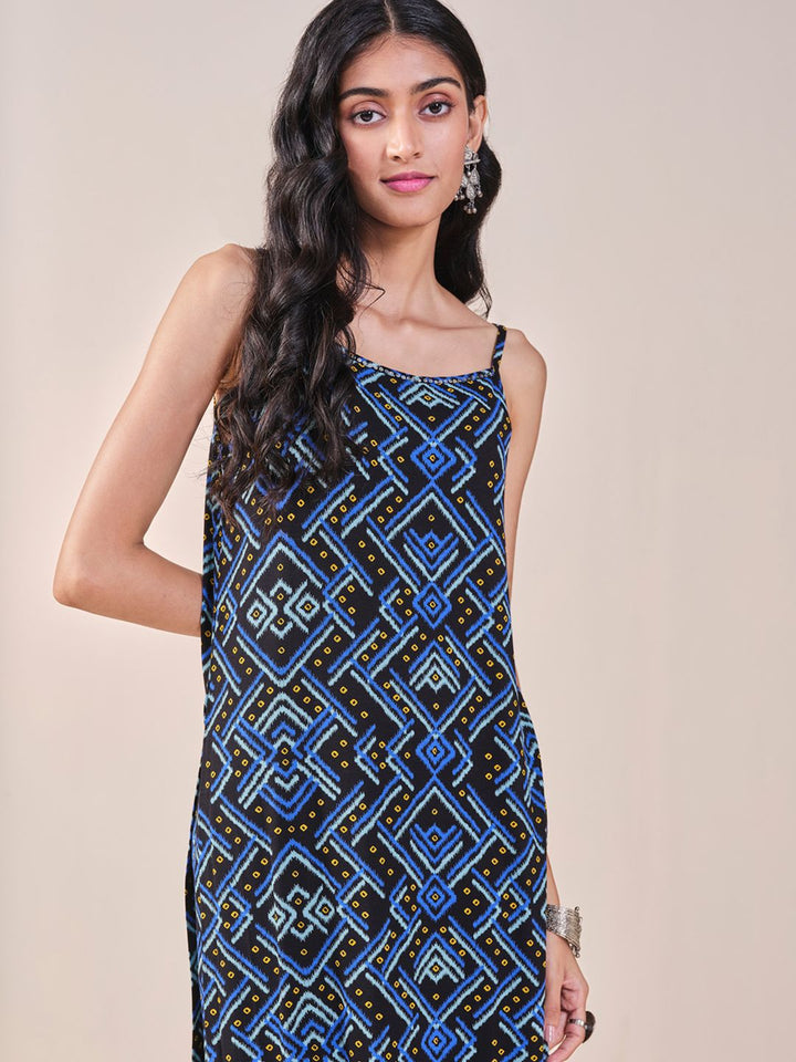 Global Desi Printed Shoulder Straps Kurta with Trousers
