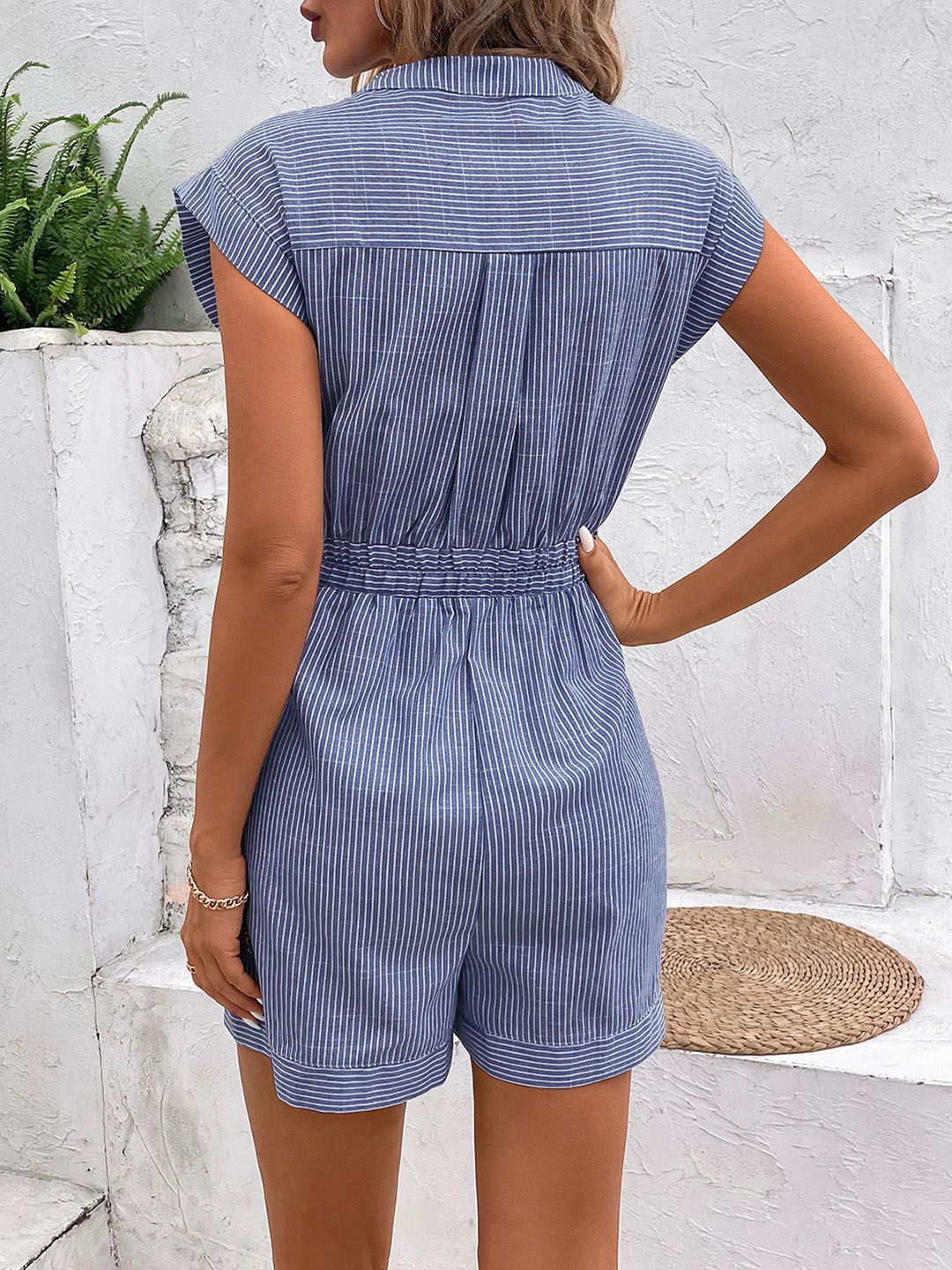 DressBerry Waist Tie-Up Striped Playsuit