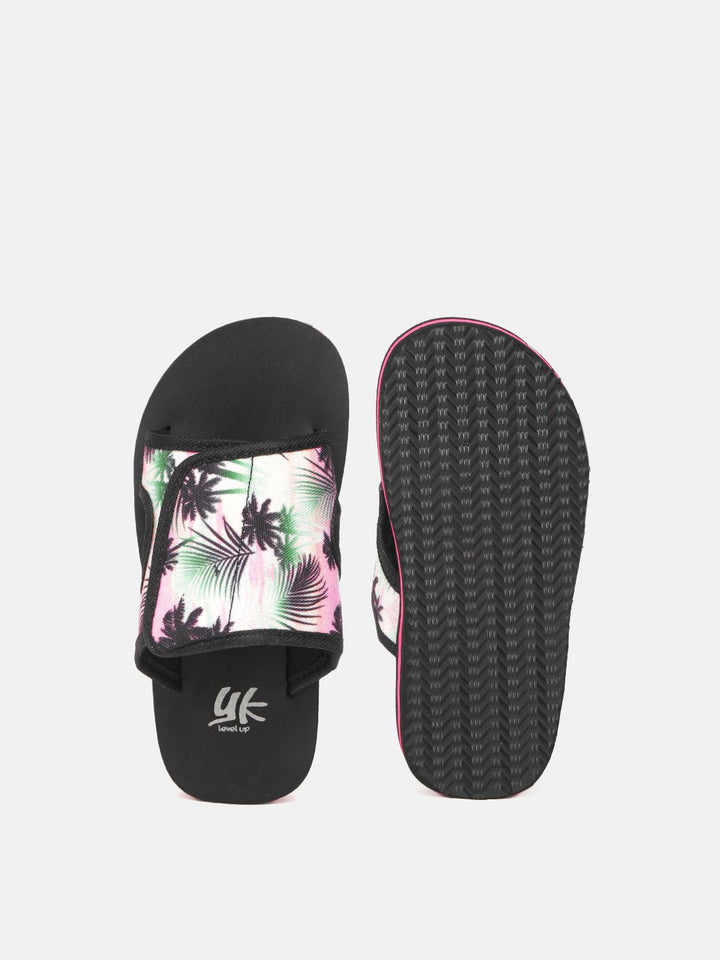 YK Boys White & Black Tropical Printed Sliders