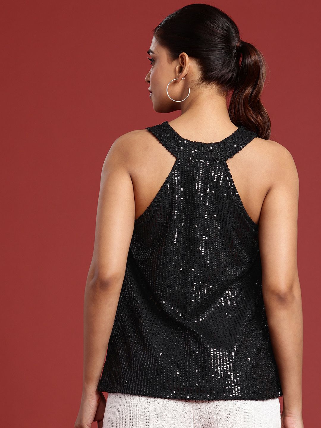 all about you Sequined Embellished Cowl Neck Party Top