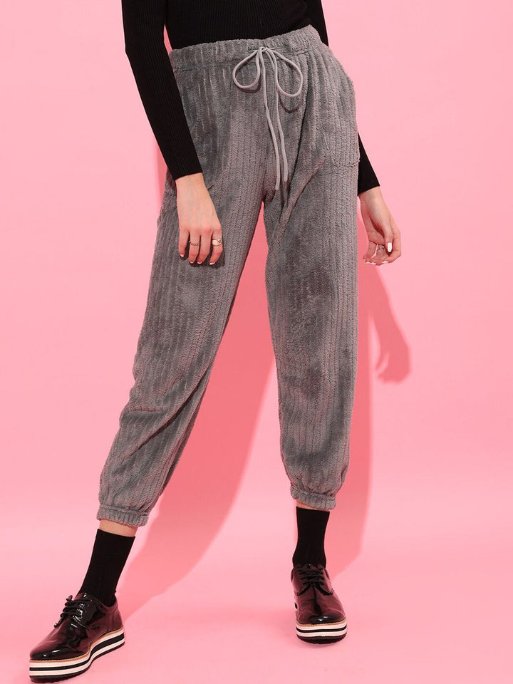 STREET 9 Women Grey Textured Loose Fit Joggers Trousers