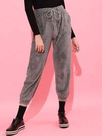 STREET 9 Women Grey Textured Loose Fit Joggers Trousers