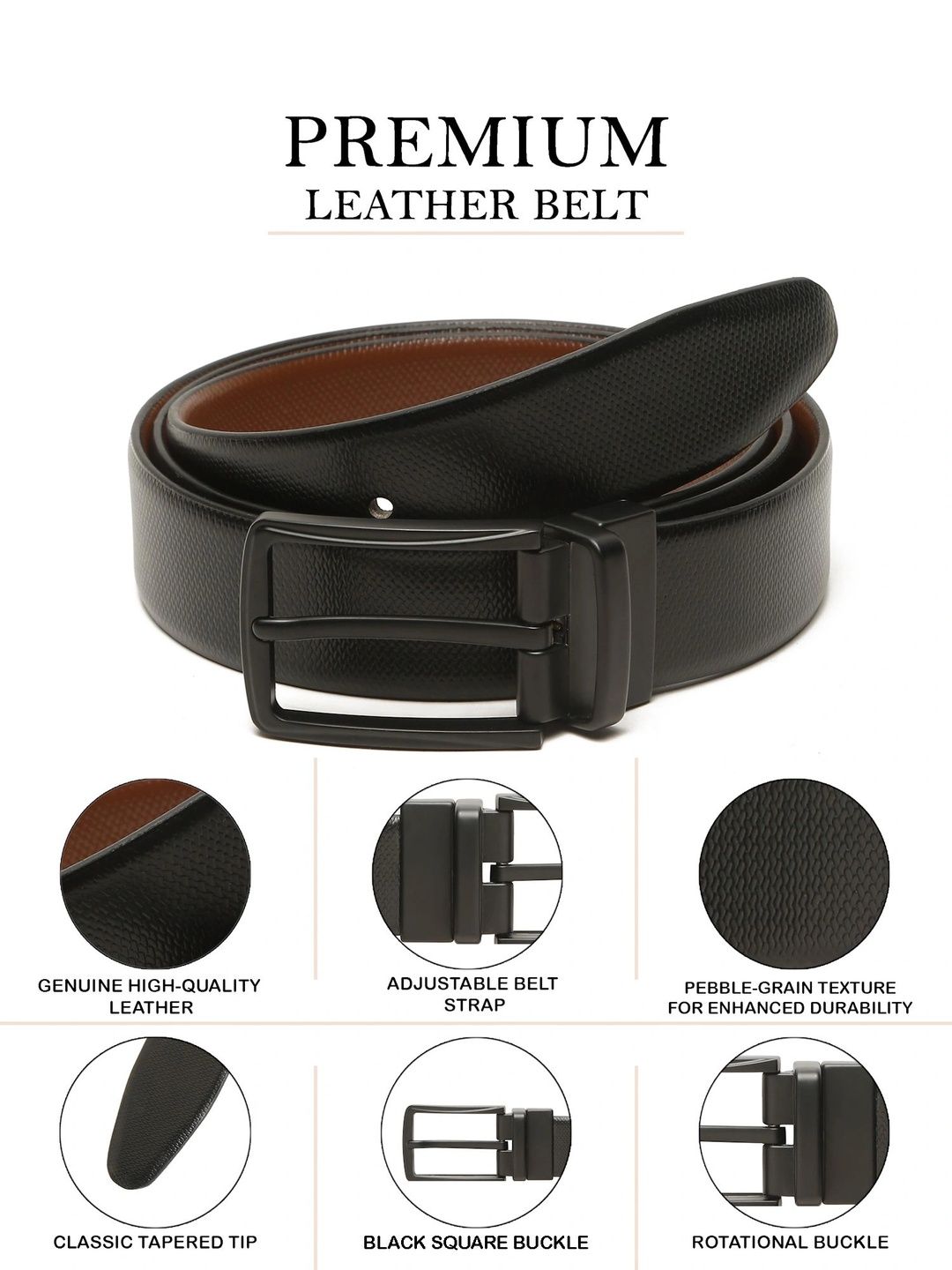 Teakwood Leathers Men Textured Leather Reversible Belt