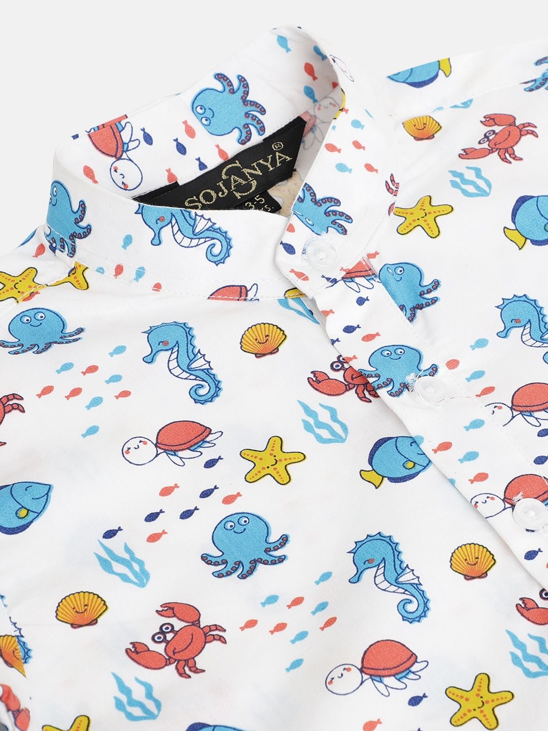 SOJANYA Boys White & Blue Cotton Quirky Printed Straight Kurta