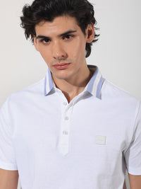 RARE RABBIT Men Divide Polo Collar Slim Fit Cotton T-Shirt