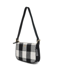 Berrylush Black & White Checked Structured Cotton Handheld Bag