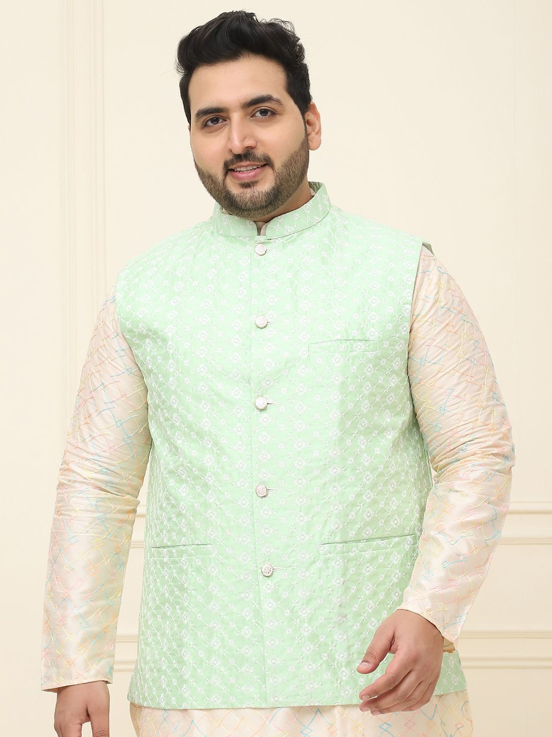 SOJANYA PLUS Jaket Sulam Lelaki Nehru Plus Size
