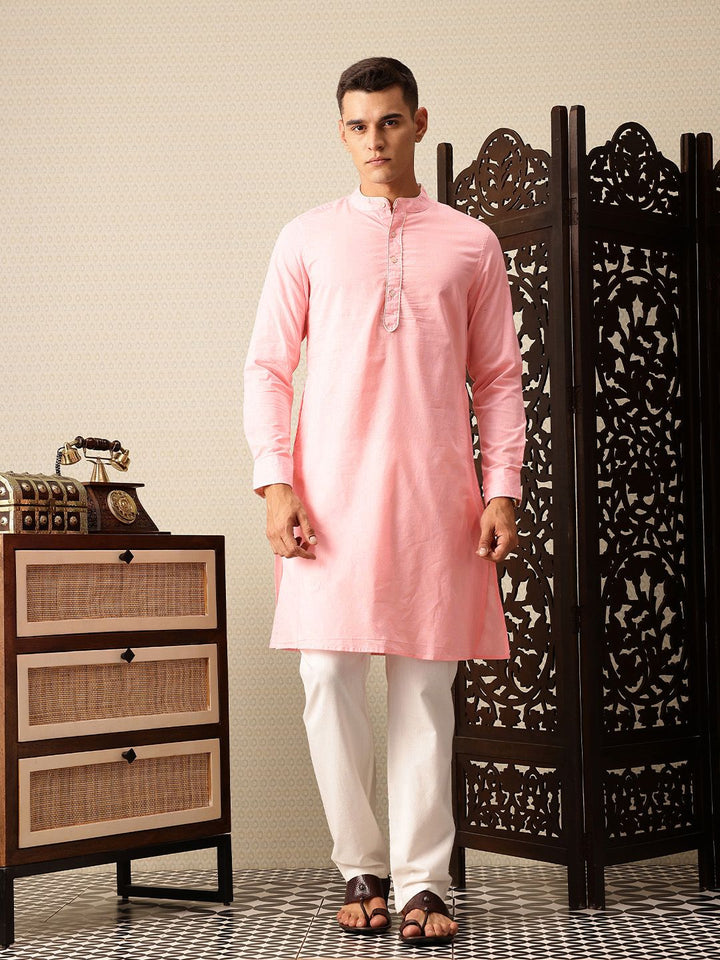 House of Pataudi Band Collar Pure Cotton Jashn Kurta