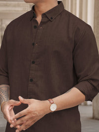 Powerlook Men Button-Down Collar Solid Cotton Casual Shirt