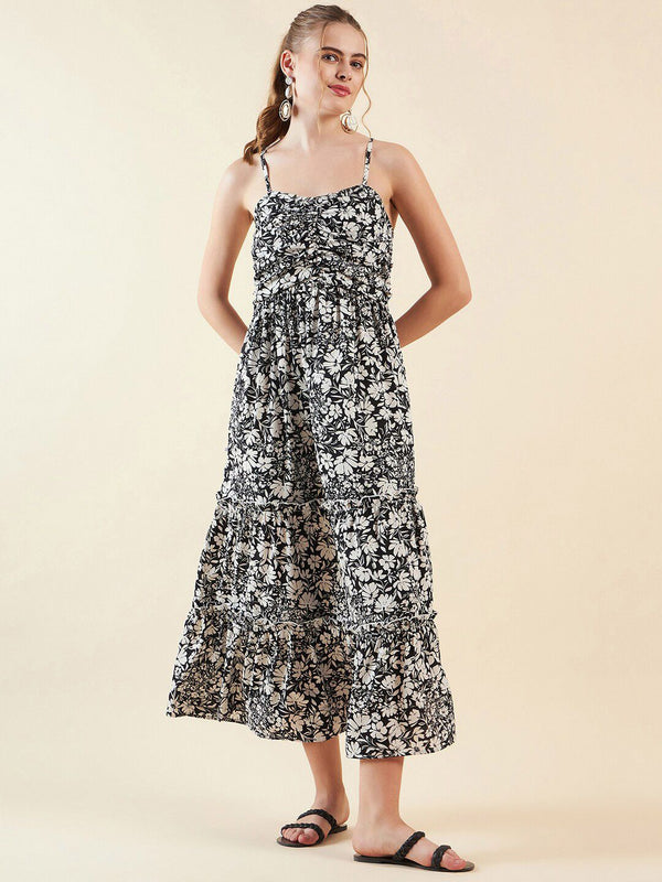 Freehand by The Indian Garage Co Women Floral Shoulder Straps A-line Midi Dress
