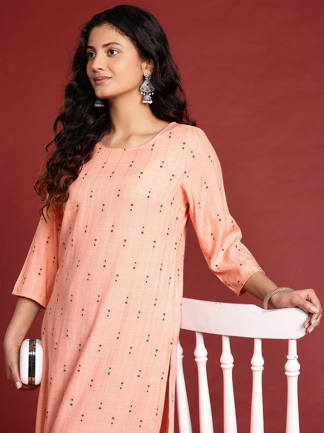 Anouk Striped Woven Design Straight Regular Kurta
