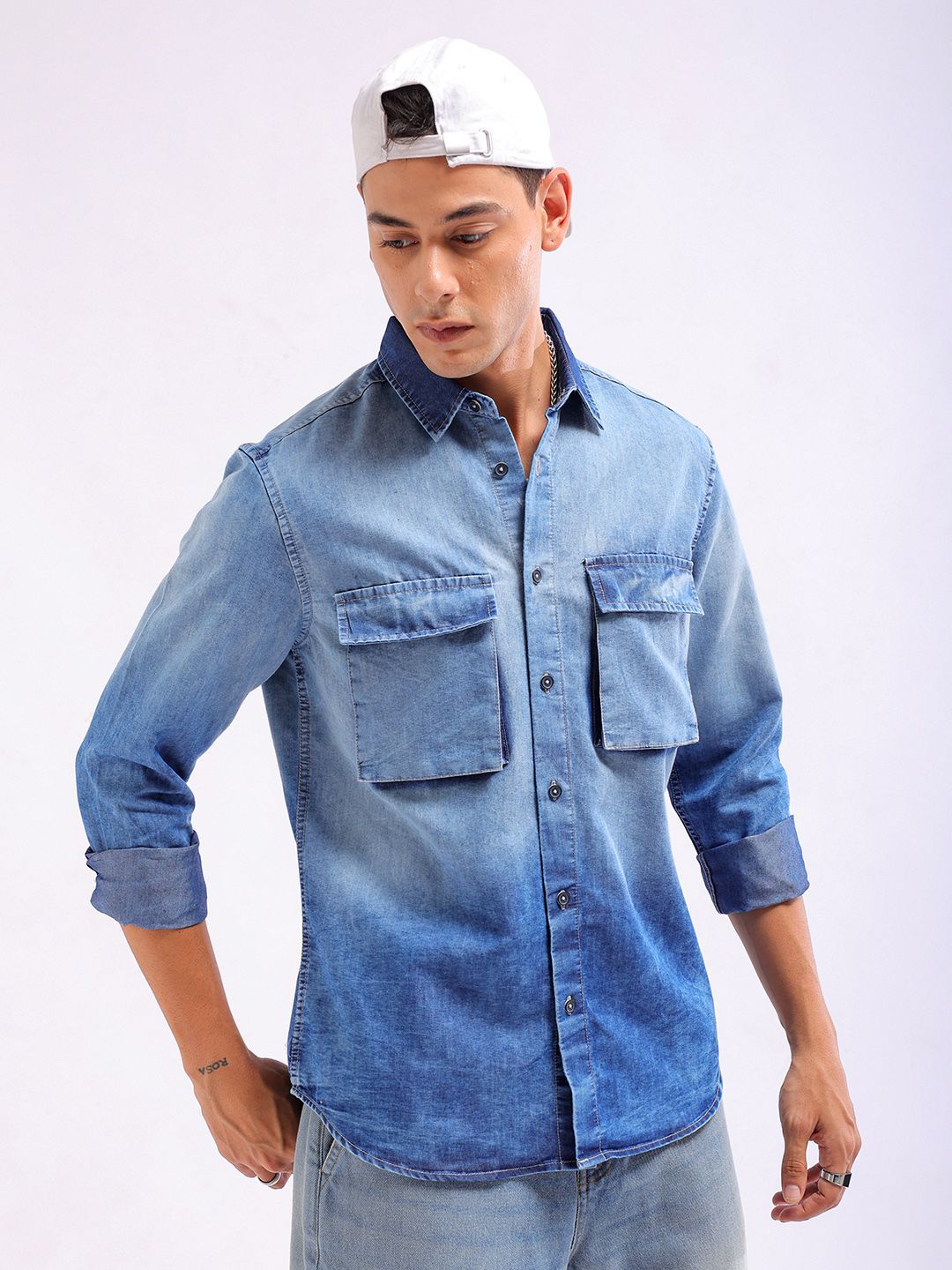 The Indian Garage Co Faded Spread Collar Long Sleeves Casual Shirt