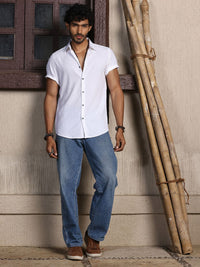 Thomas Scott Premium Slim Fit Self Design Textured Cuban Collar Seersucker Casual Shirt