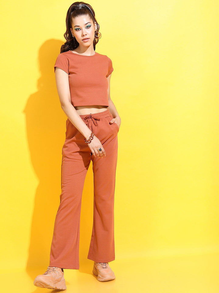 Tokyo Talkies Women Chic Rust Solid Top with Pyjamas