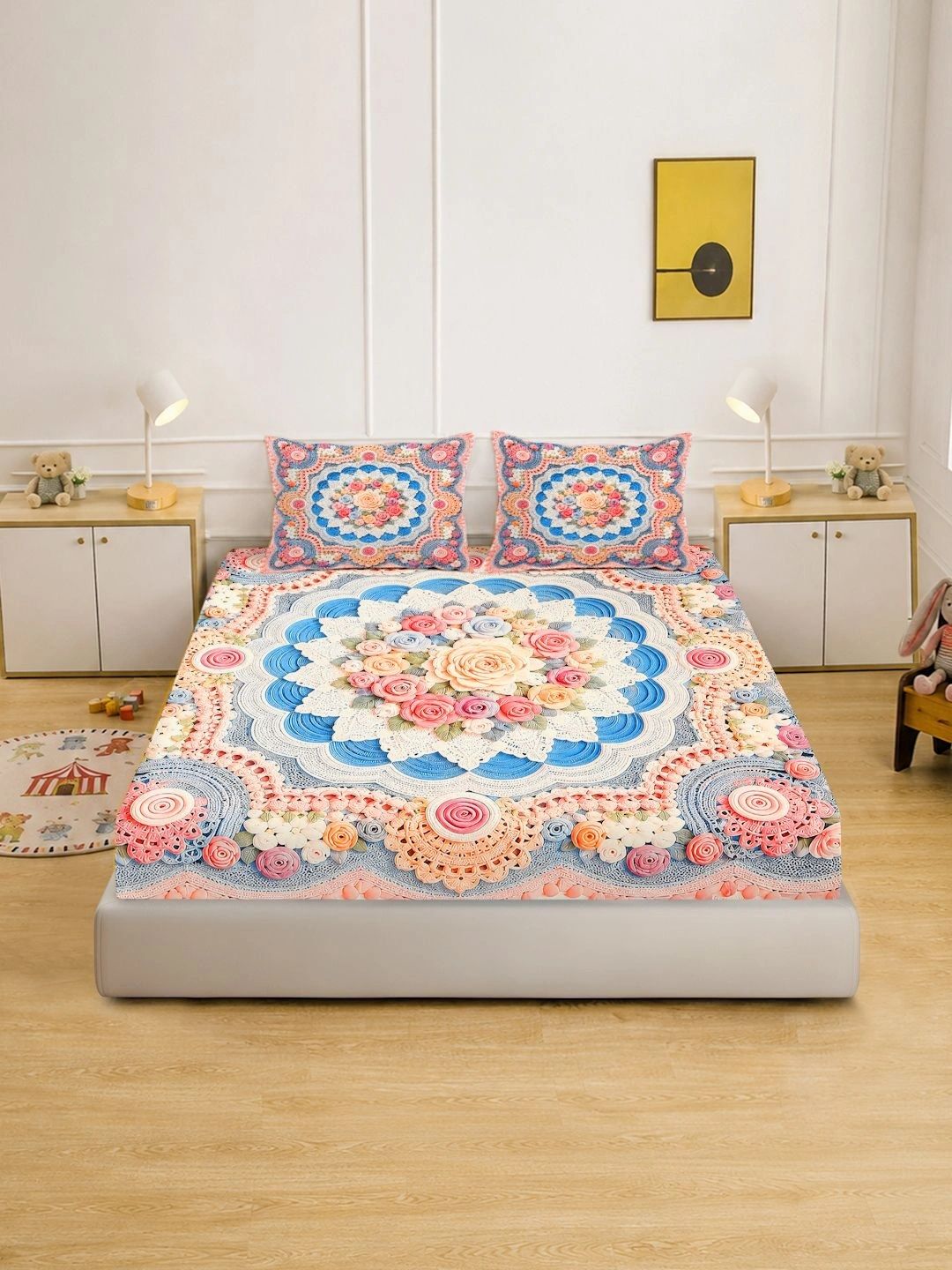 Moda Rapido X KLOTTHE Multicoloured Floral 400 TC King Bedsheet with 2 Pillow Covers