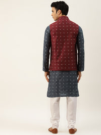 SOJANYA Kurta Motif Etnik Biru Laut Lelaki dengan Jaket Churidar & Nehru