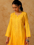 Rumah Wanita Chikankari Kurta Bersulam Chanderi Kuning Chikankari