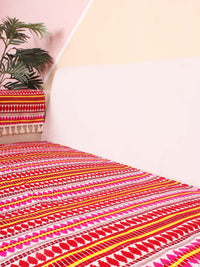 STITCHNEST Red & Pink Self Design Jacquard 2-Seater Sofa Cover