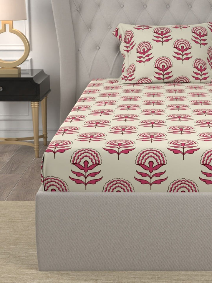 URBAN SPACE Florabell Cherry Red 200 TC Floral Single Bedsheet