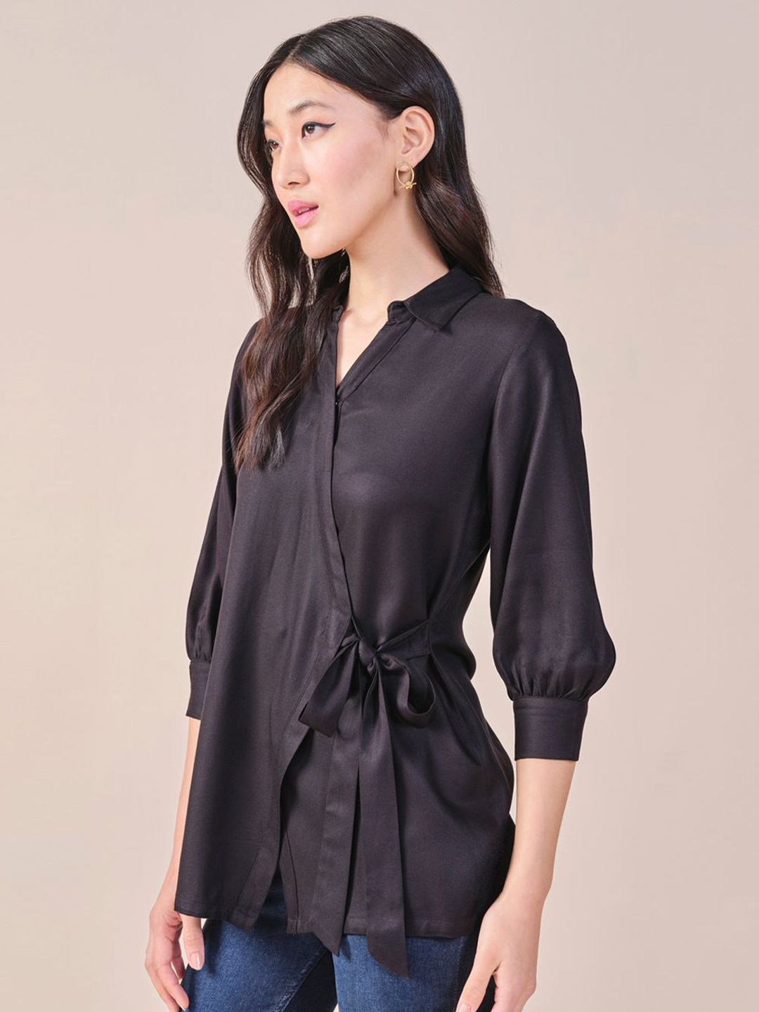AND Shirt Collar Wrap Top